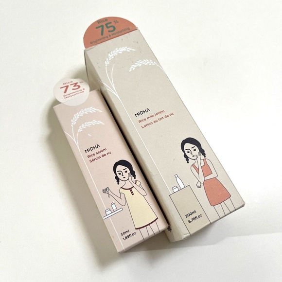 Bundle 2pc New Korean MIDHA Rice Milk Lotion + Serum K-Beauty 50ml Vegan